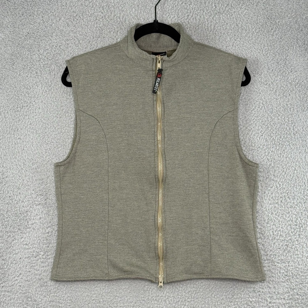 Vtg Polartec Fleece Full Zip Vest Mens Large Olive Green Outdoor Hiking Pockets